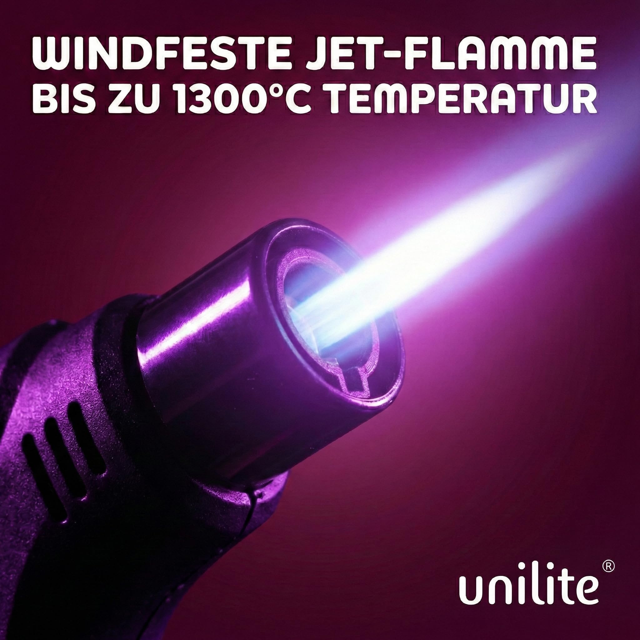 UNILITE Feuerzeug MIT Gas - Sturmfeuerzeug Gas Brenner mit Jet Flamme – nachfüllbar – 4 Stück im Set – Jetflame – Nachfüller – Elektronik Feuerzeug - Feuerzeuge