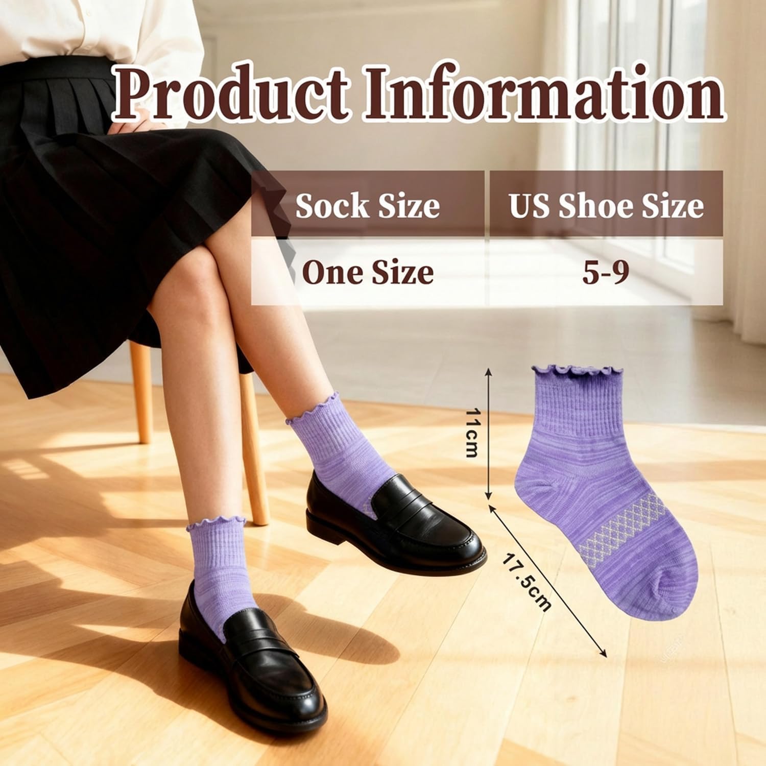 BIOAUM Ruffle Socks Woman, 6 Pairs Cute Cotton Socks for Women, Frilly Womens Ankle Socks, Soft Breathable Fit