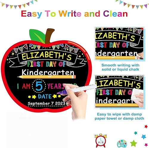 Miniatura 2 de WhatSign Tablero de letreros para el primer día de escuela, doble cara de 10.3 x 11.3 pulgadas, pizarra de Apple para el primer día de escuela,