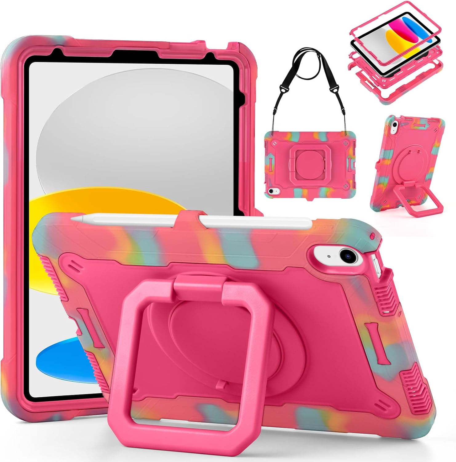 DETUOSI Shockproof Case for iPad A16 11th Gen 11" 2025, Camouflage Rose Red