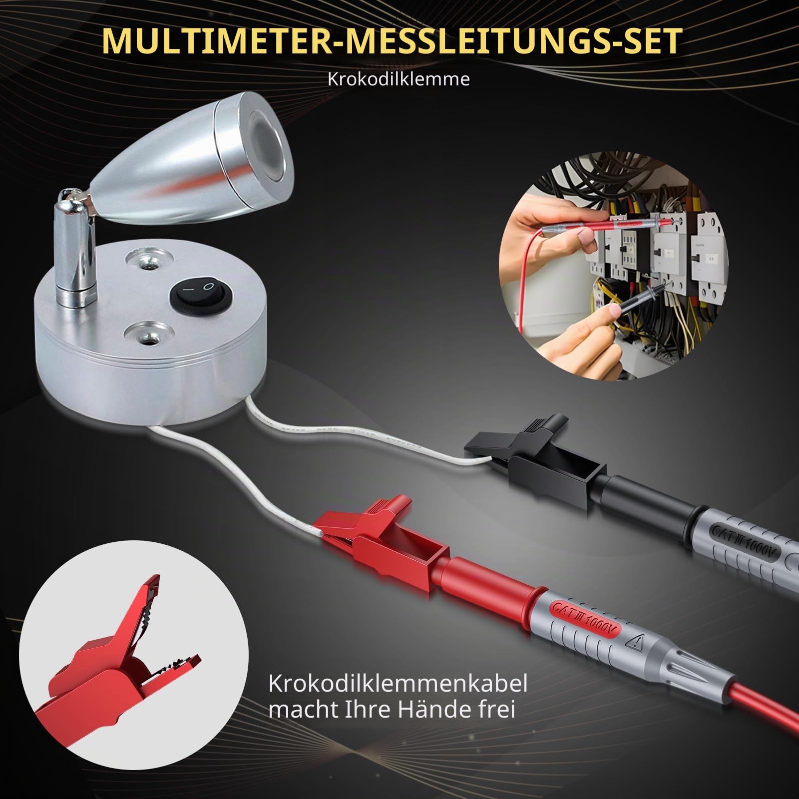 Multimeter Messleitungen Kit, 24-in-1-Elektro-Multimeter-Testkabel mit Krokodilklemmen, Testsonde, Federgreifer, Bananenstecker - Voltmeter-Kabel für Spannungskreistester