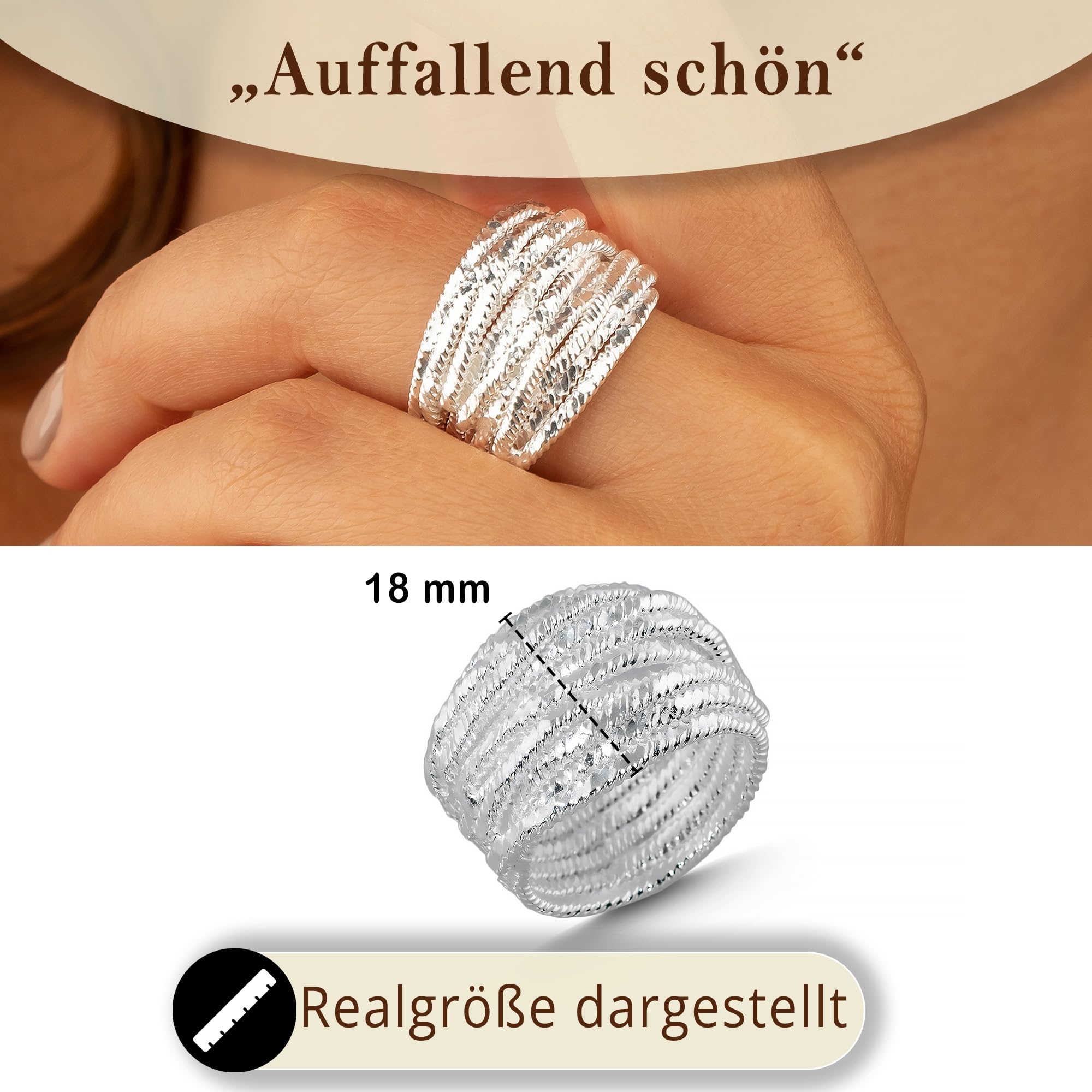 Cassini Wickelring 925 Sterling Silber – Massiver, breiter Damenring in Größe 52-64 mit auffälligem Design – Nickelfrei & antiallergisch – Hochwertiger Ring für Alltag & besondere Anlässe