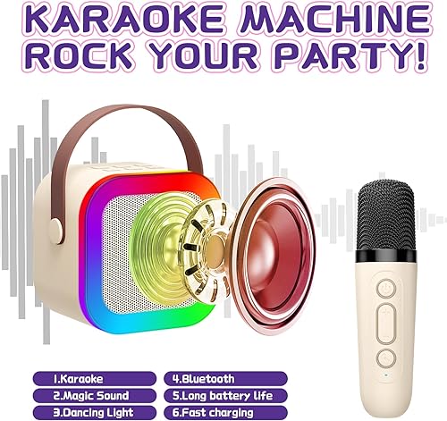 Miniatura 2 de Máquina de karaoke para niños, mini juguetes de karaoke con 2 micrófonos inalámbricos para niñas y niños de 4, 5, 6, 7, 8, 9, 10 años de edad, ideas