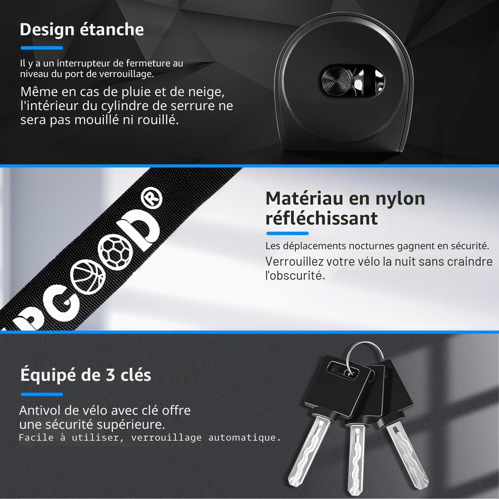 SPGOOD Antivol de vélo avec 3 clés, 90 cm en chaîne en acier de 6 mm, cadenas de vélo avec housse étanche, antivol haute sécurité pour vélo, vélo électrique, VTT, moto(Noir)