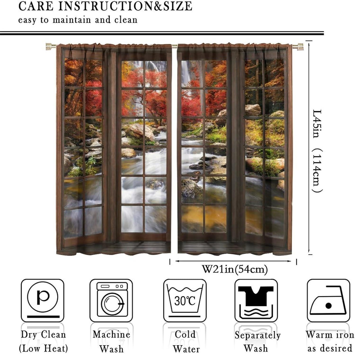 Forest Blackout Curtains, Windows Outside 3D Waterfall Forest Natural Landscape for Bedroom Living Room, 2 Panel Set,42X45 Inch, Style-2