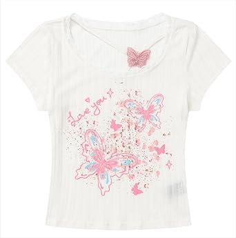 CUTEGAL Y2K Baby Tee Women Short Sleeve Graphic Printed Crop T Shirts Vintage Aesthetic Tops Summer Clothes