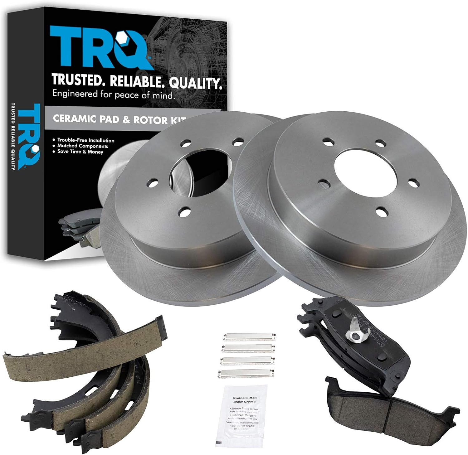 TRQ Rear Disc Brake Kit Ceramic Brake Pads Rotors Parking Shoes for F150 Navigator