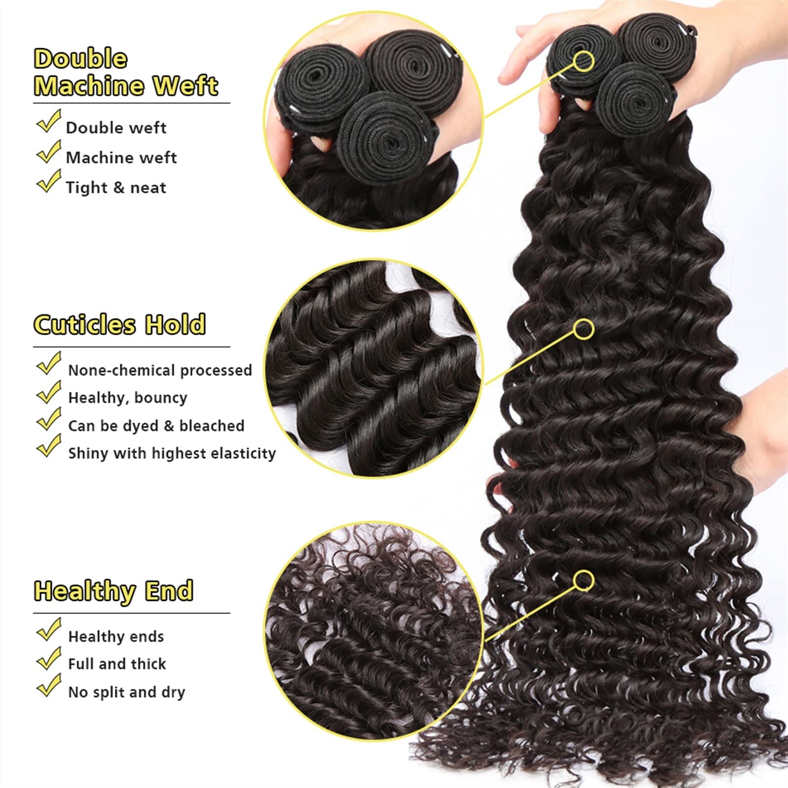 Tissage Cheveux Humain 8-40 pouces une onde de profondeur de cheveux brésiliens tisser 3/4 paquets avec une dentelle 4x4 vague d'eau frontale bouclés Bonds de cheveux humains et fermeture Naturel Natu