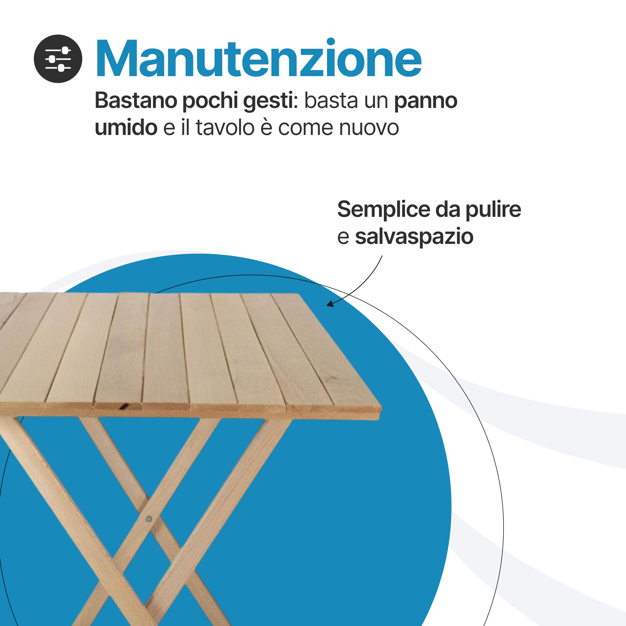 Tomaino - Tavolo Pieghevole Legno Quadrato Salvaspazio - Tavolo Richiudibile Da Interno ed Esterno - Tavolino Richiudibile Portatile per Giardino, Balcone, Campeggio