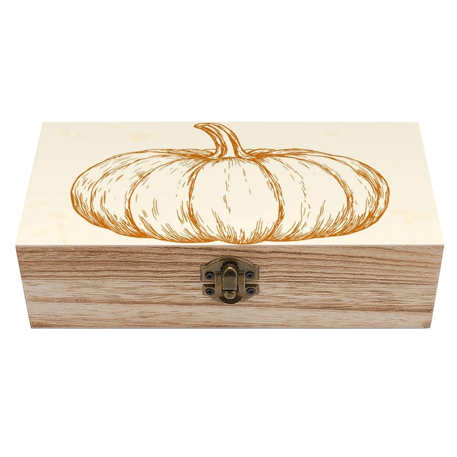 Ahdyr As Pic Pumpkin Line Drawings Vintage Wooden Storage Box With Hinged Lid And Front Clasp Large Keepsake Box