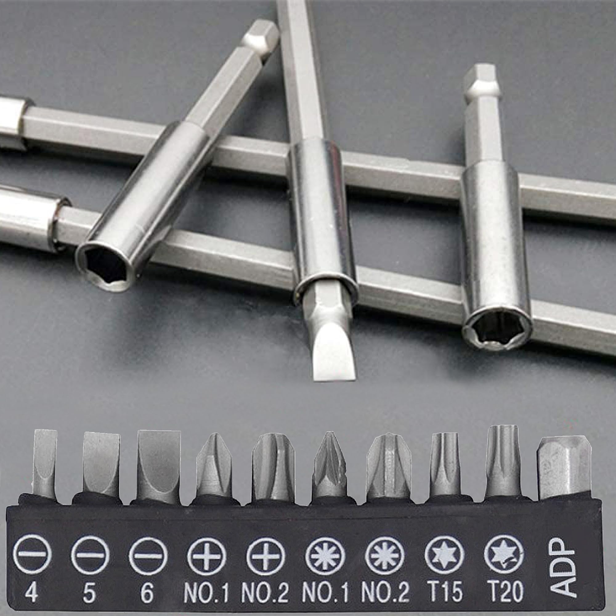 13 piezas 1/4 Bit Extension Set - Portapuntas magnético 60/100/150 mm para destornillador inalámbrico - Soporte de puntas de cambio rápido con 10 brocas