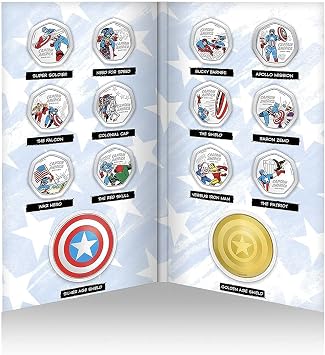 Complete Pack The Official Captain America Commemorative Complete Collection 14 Coins/Medals of The Most Memorable Scenes from The Best Loved Comics. Ag Plated and Colored + Decorative Album.