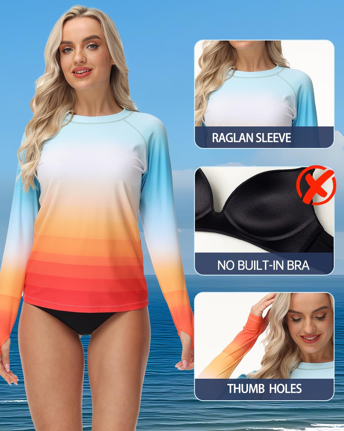 VAYAGER Womens Rash Guard UPF 50+ Swim Shirts Long Sleeve Quick Dry Water Beach Surfing Swimming Tops with Thumb Hole - Image 4