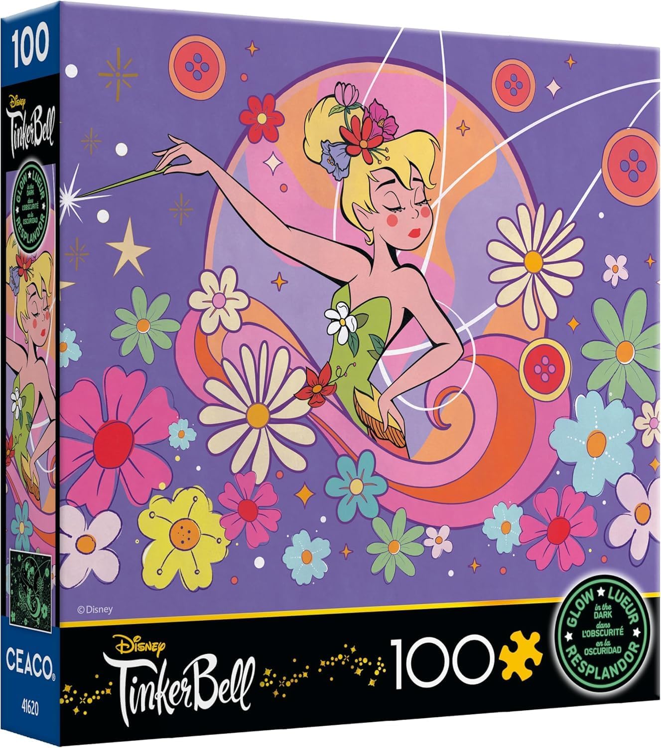 Ceaco - Disney - Tinker Bell - Flower Magic - Glow in The Dark - 100 Piece Jigsaw Puzzle