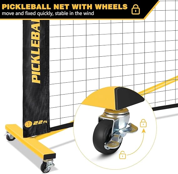 Fostoy Pickleball Net with Wheels, Portable 2-in-1 Pickle Ball Net with Ball Collector,22FT Regulation Size & 11FT Half Court Size, Carry Bag, Steady Metal Frame for Outdoor Indoor Driveway