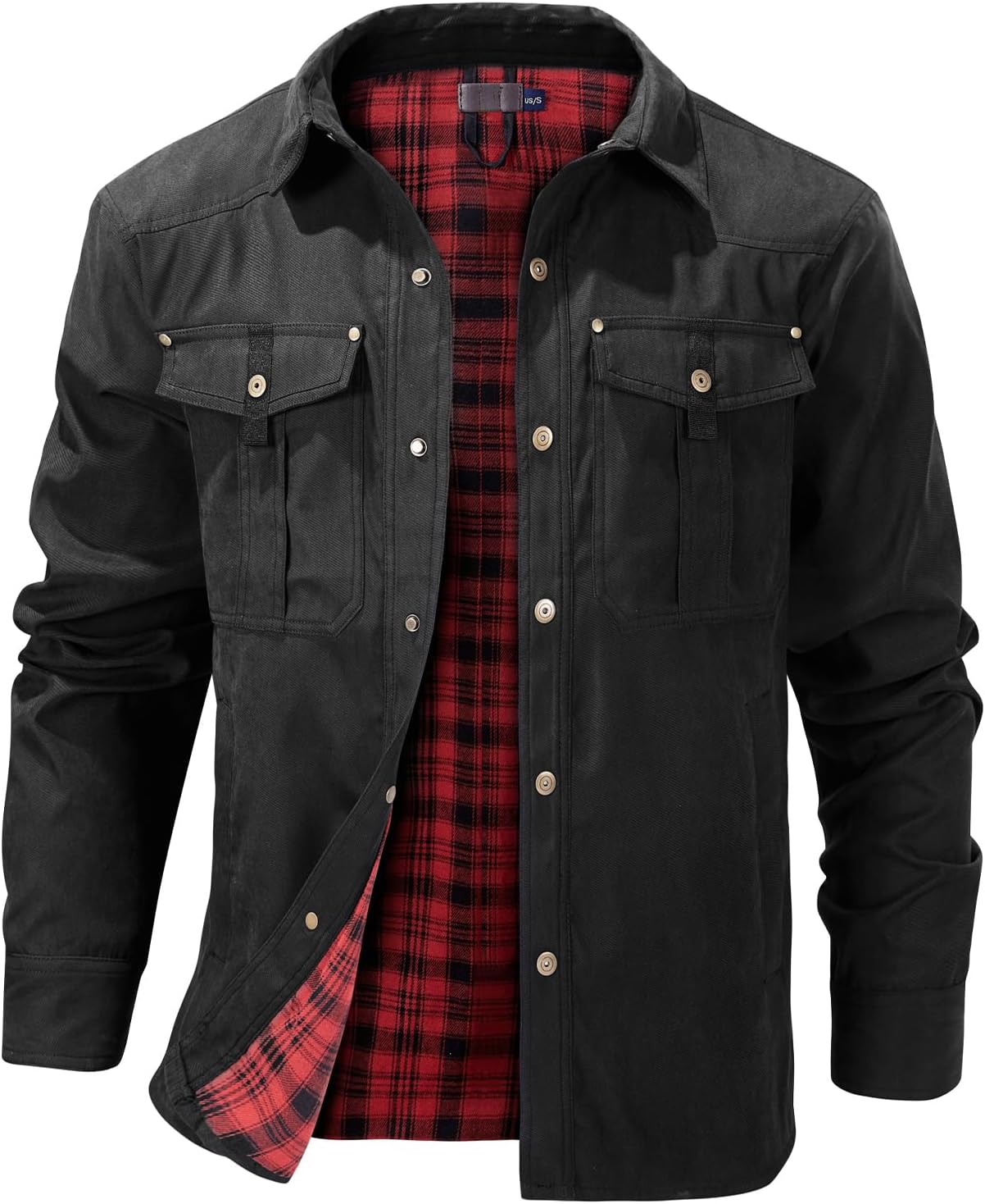 Eisctnd Men's Flannel Lined Shacket Lightweight Warm Snap Western Plaid Shirt Jacket for Outdoor Cowboy Casual Work