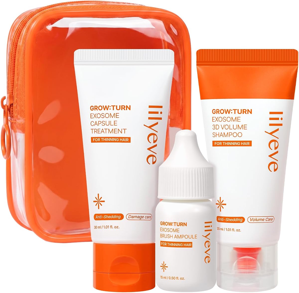 lilyeve GROWTURN Korean Hair Care Travel kit, Shampoo, Treatment & Serum | Shampoo, Treatment & Ampoule with Biotin & Peptides, Scalp-to-Hair Care, Volume for Fine, Thinning Hair, Korean Hair Care