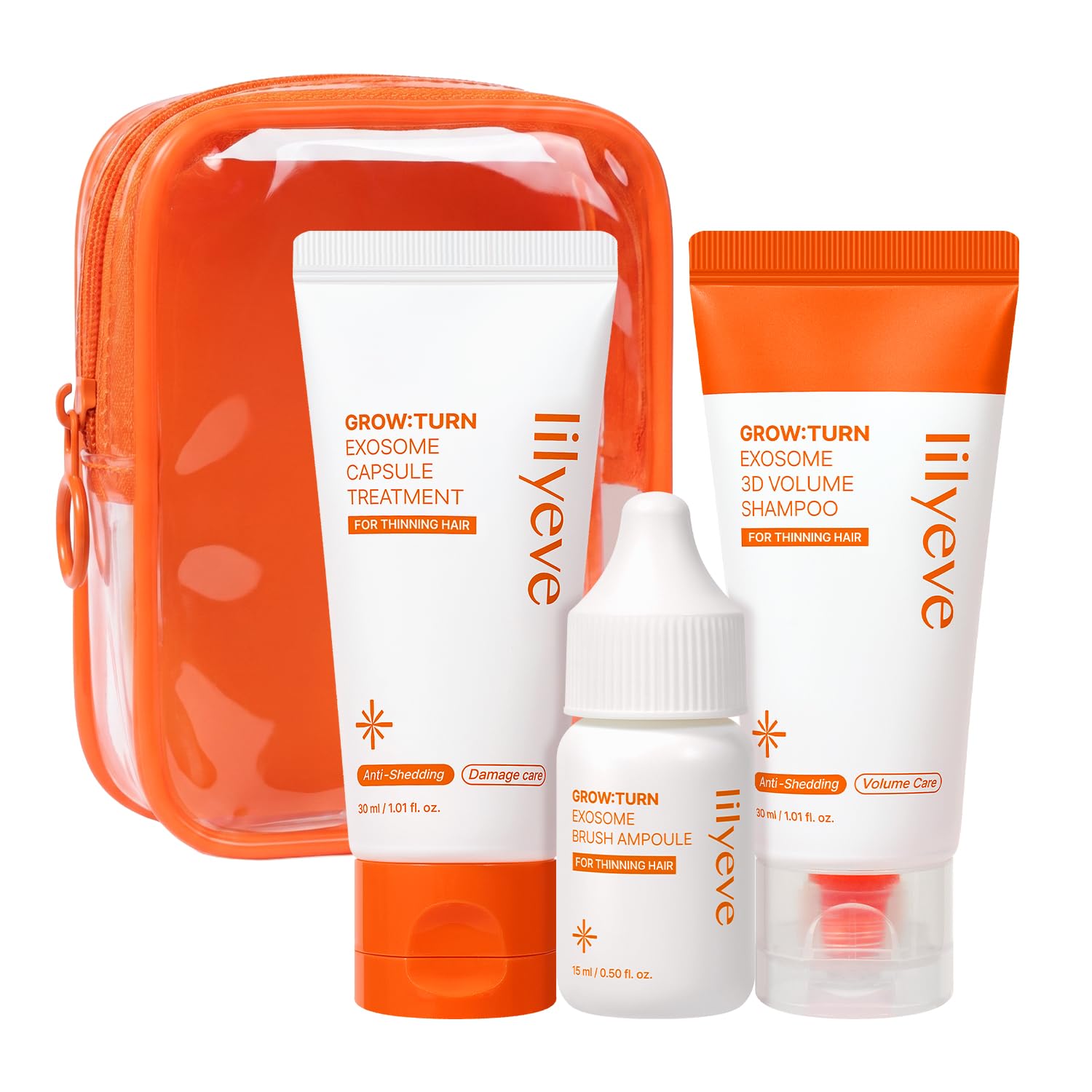 lilyeve GROWTURN Korean Hair Care Travel kit, Shampoo, Treatment & Serum | Shampoo, Treatment & Ampoule with Biotin & Peptides, Scalp-to-Hair Care, Volume for Fine, Thinning Hair, Korean Hair Care