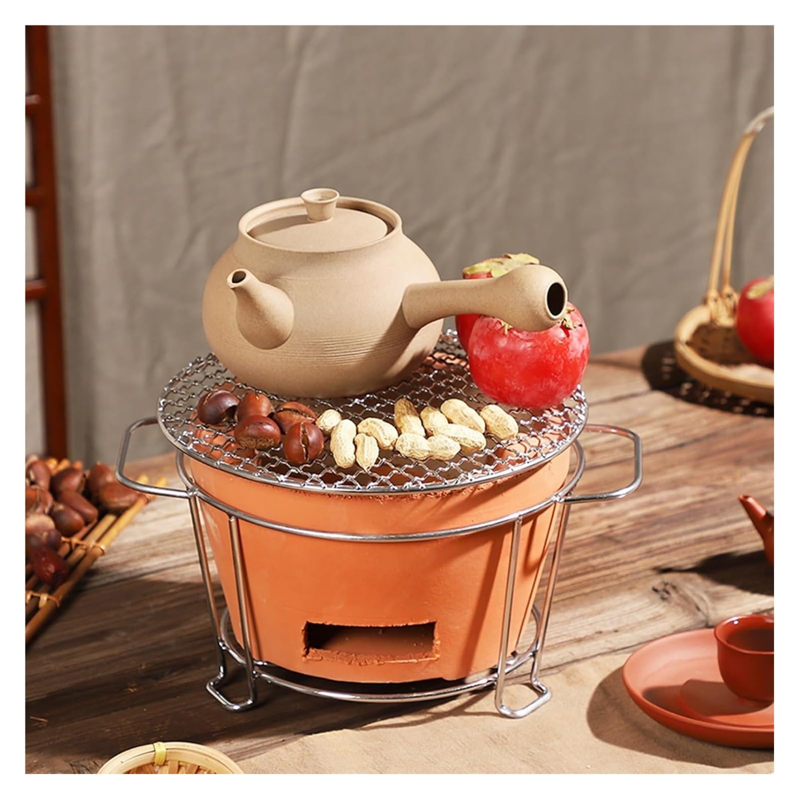Grill węglowy, piec węglowy z gliny, wielofunkcyjny piec do grilla ceramicznego, przenośny grill ceramiczny, grill stołowy do domu, na piknik, kemping, do parzenia herbaty i gotowania na świeżym powie