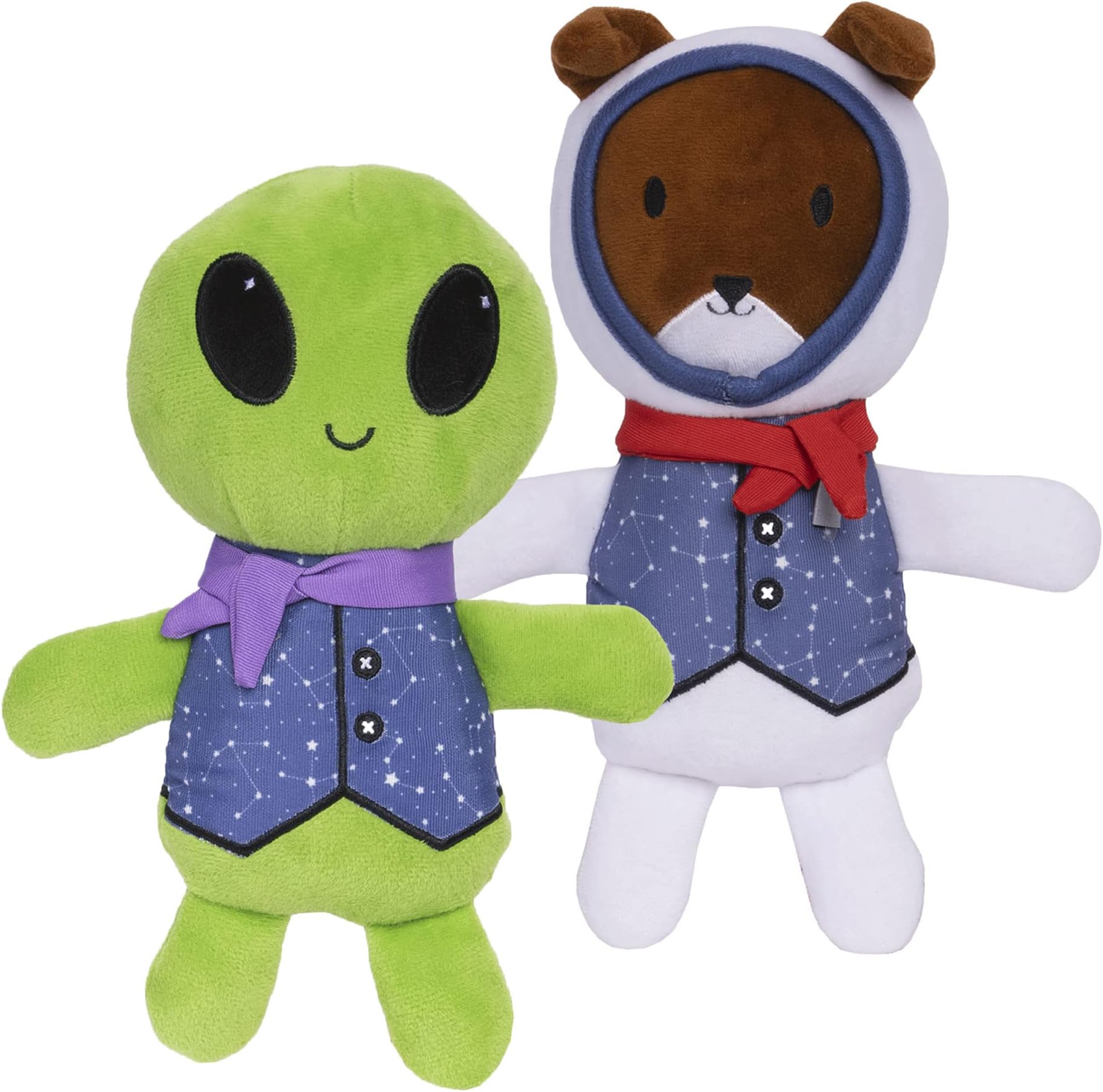 Furhaven (2 Count) Dapper Dandies Galactic Collection Squeaky Plush Dog Toys - Alien/Astronaut, Set of 2