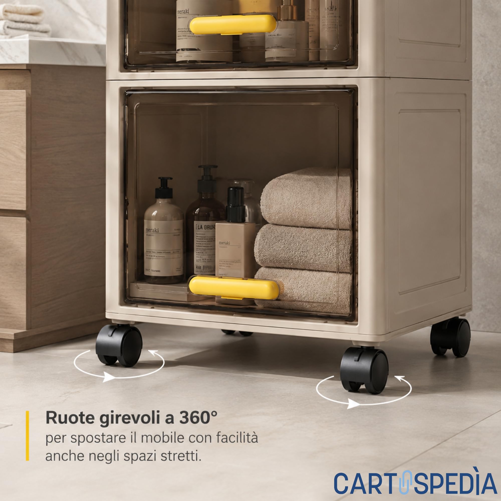 Mobiletto Bagno Salvaspazio 3 Livelli con Ruote - Organizer Salvaspazio ROBUSTO e Ante Trasparenti (20x30x85,5 cm) per Bagno,Cucina e Lavanderia - Carrello Portaoggetti Verticale - Facile da Montare