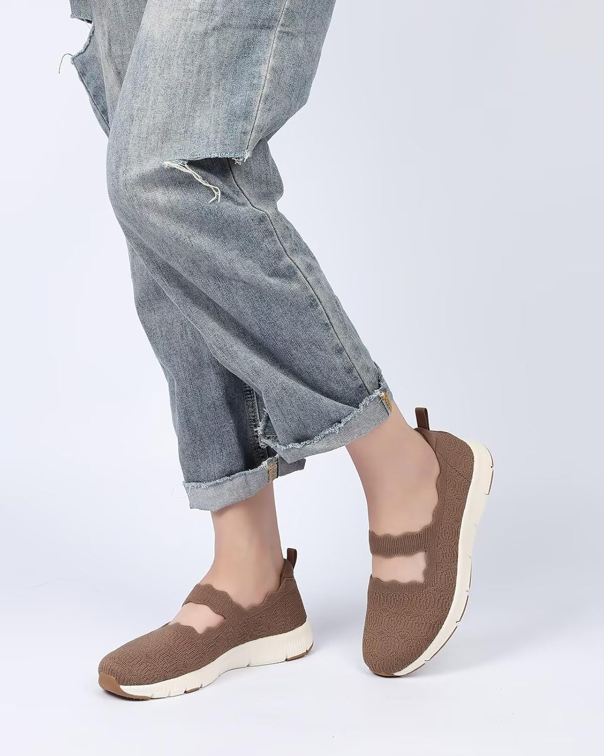 Women's Mary Jane Flats Knit Ballet Flats Comfort Casual Ballerina Walking Dressy Slip-on Shoes with Strap - Image 7