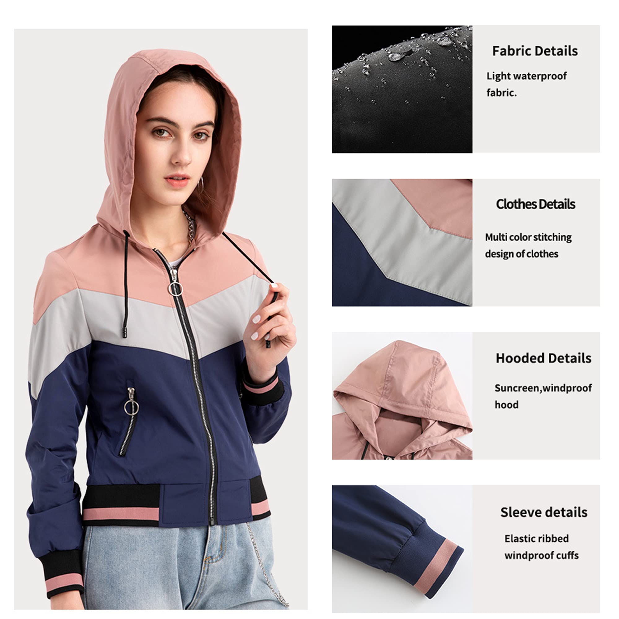 Vestes de Pluie pour Femmes Manteau de Pluie à Capuche Légers et Imperméables pour la Randonnée Cyclisme Course à Pied