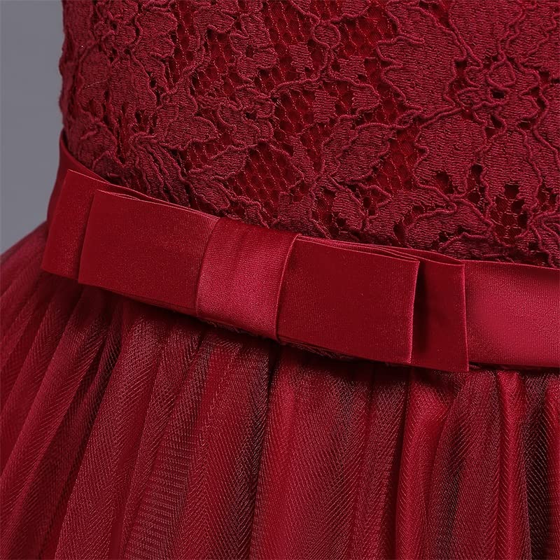Image of Christening Lace Flower Baby Girl Dress Princess Formal Prom Tutu Ball Gown, Burgundy, 6 Months