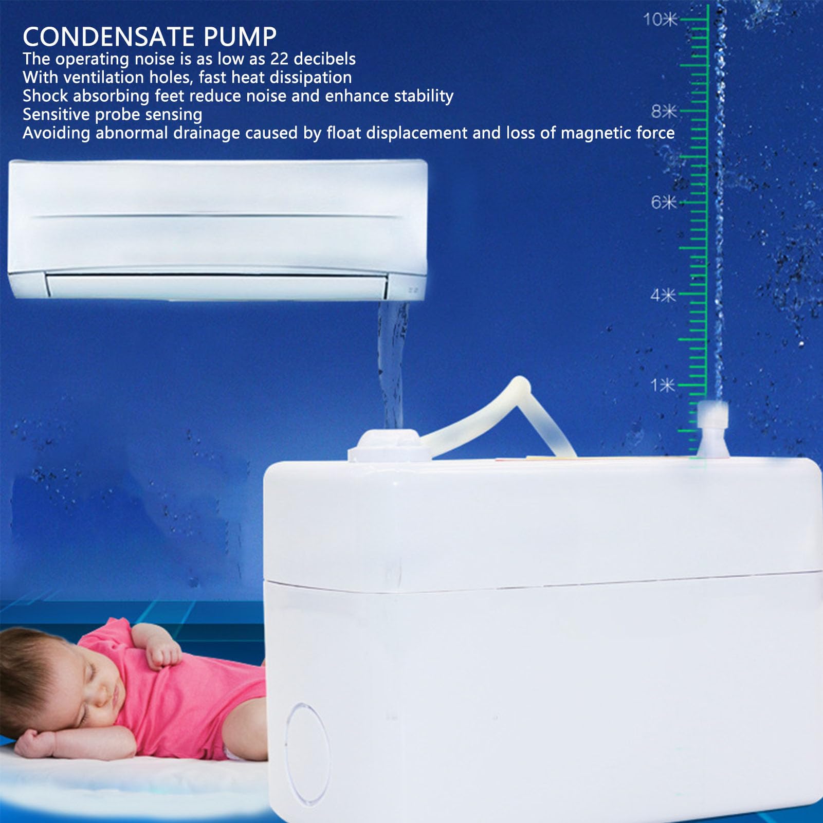 Pompa di Condensa 220V AC Deumidificatore Macchina per il Ghiaccio Pompa di Drenaggio con 24L/h Portata Massima 10m Sollevatore Massimo 200ml Serbatoio di Stoccaggio 'acqua