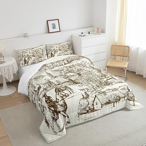 Miniatura 4 de Erosebridal Juego de edredón vintage occidental, tamaño King, ropa de cama de vaquero para niños y hombres, juego de ropa de cama de vaquero