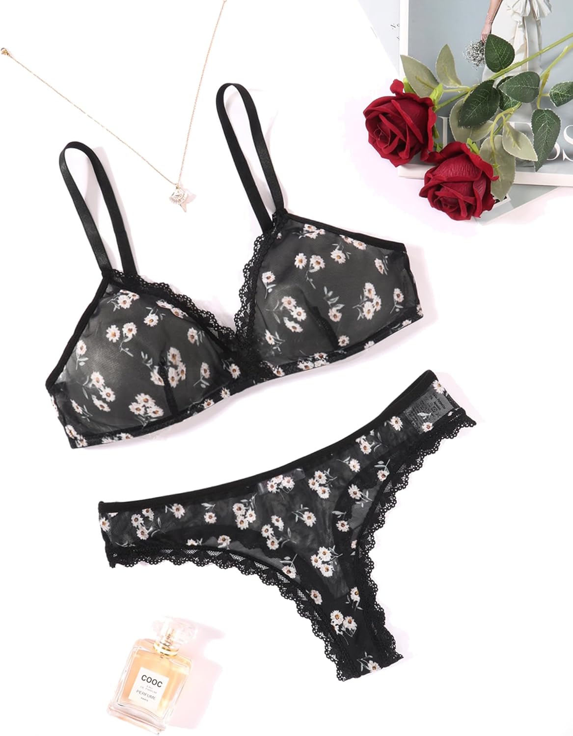 Avidlove Wireless Lace Lingerie Set Floral Print Bra and Panty Sets Cute Naughty Outfits - Image 6