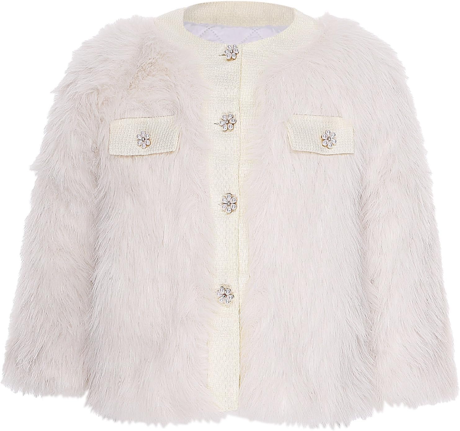 Girls Faux-fur Coat Winter Long Sleeve Fully Lining Cardigan Coat for Birthday Party Banquets