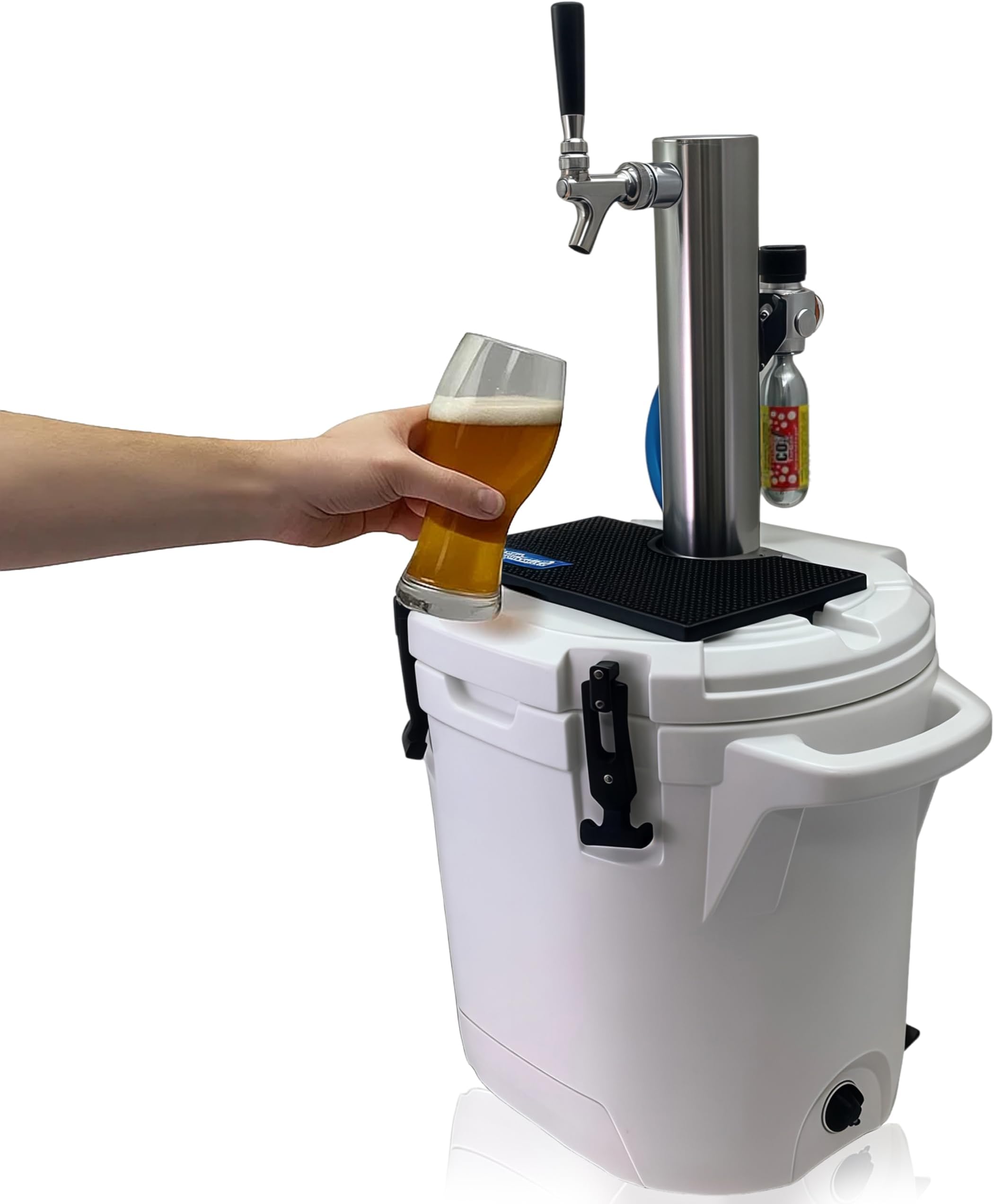 ColdOne Non-Electric Portable Kegerator, 2 Gallon Refillable Keg for Craft Beverages, CO2 Regulator with Stainless Steel Parts, Easy to Fill and Clean, Cold for 5 Days, Made in USA