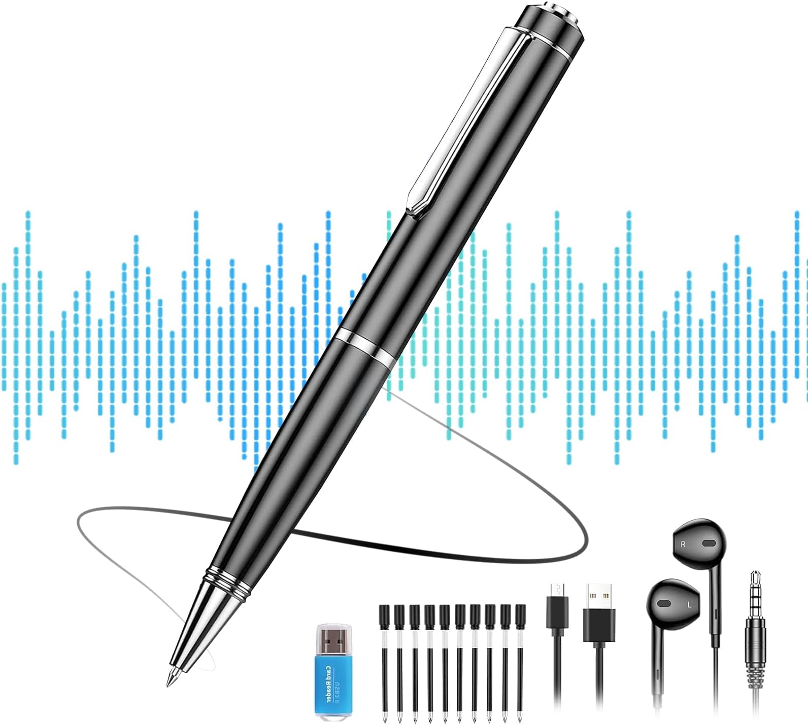 64GB Digital Voice Recoder - Voice Activated Recoder with AI Noise Reduction, Portable Audio Recorder with Playback, Recording Device for Lectures/Meetings/Interviews/Cours (Black)