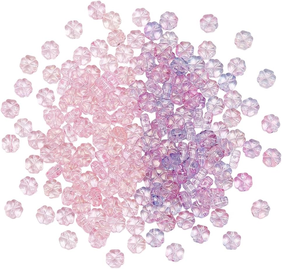 WADORN 200pcs 2 Colors Glass Flower Beads Four Leaf Clover Czech Crystal Beads Aesthetic Cute Floral Spacer Beads Charms for Necklace Bracelet Earring Jewelry Making Handmade Craft, 7.5x4.5mm