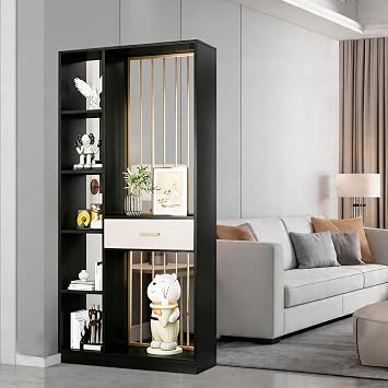 Room Divider with Shelves Entrance Hall Partition Screen Column Floor to Ceiling Freestanding Room Divider with Storage Shelf Wall Partitions with Storage Shelves,Black,L39W9H79