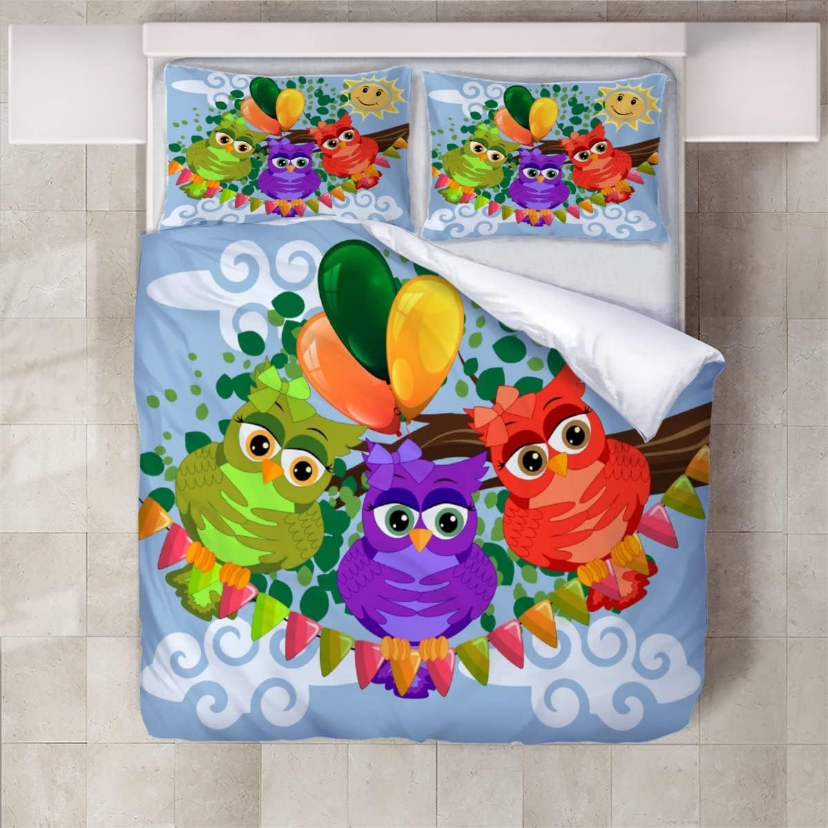 3D Printed Duvet Cover owl Pattern Printed Bedding Duvet Cover with Zipper Closure Soft Microfiber（240x220cm）