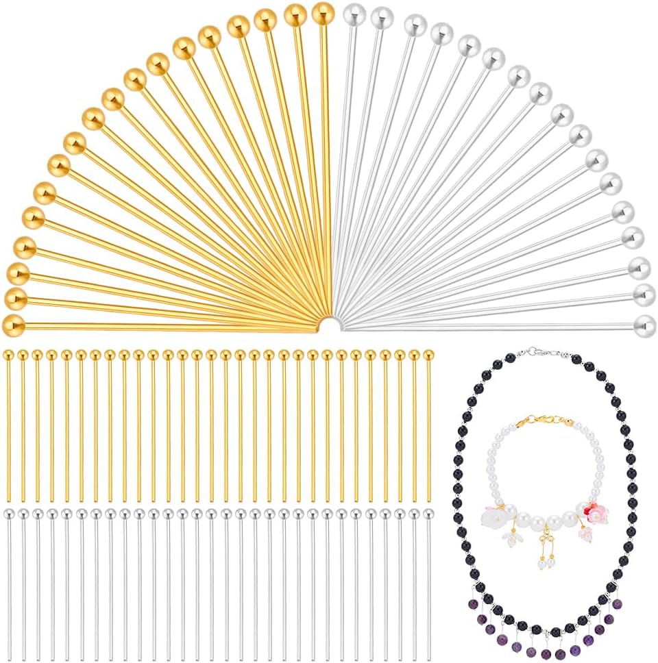 PH PandaHall 200pcs 24K Gold & 925 Sterling Silver Plated Ball Head Pins 20mm Jewelry Making Pins 22 Gauge Brass Craft Pin for Bracelet Earring Necklace DIY Crafts Beading Jewelry Findings