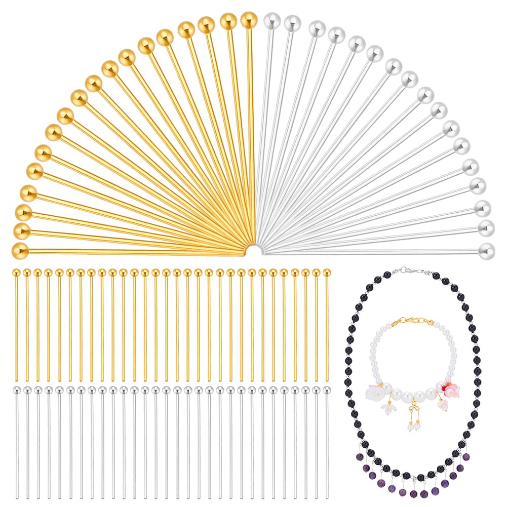PH PandaHall 200pcs 24K Gold & 925 Sterling Silver Plated Ball Head Pins 20mm Jewellery Making Pins 22 Gauge Brass Craft Pin for Bracelet Earring Necklace DIY Crafts Beading Jewellery Findings