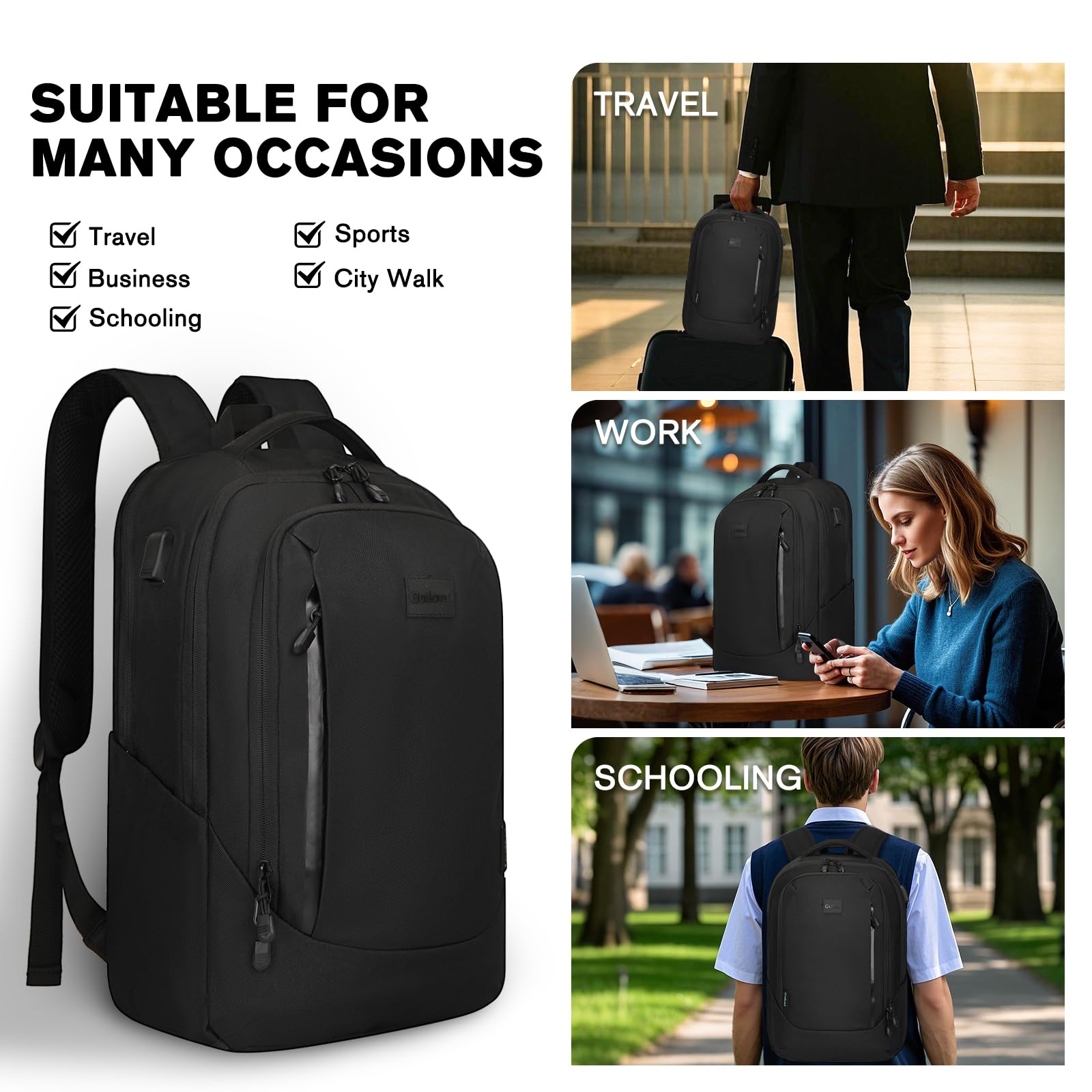 Goloni Zaino leggero e casual per computer portatile, borsa da viaggio classica, con porta di ricarica USB, per uomini e donne