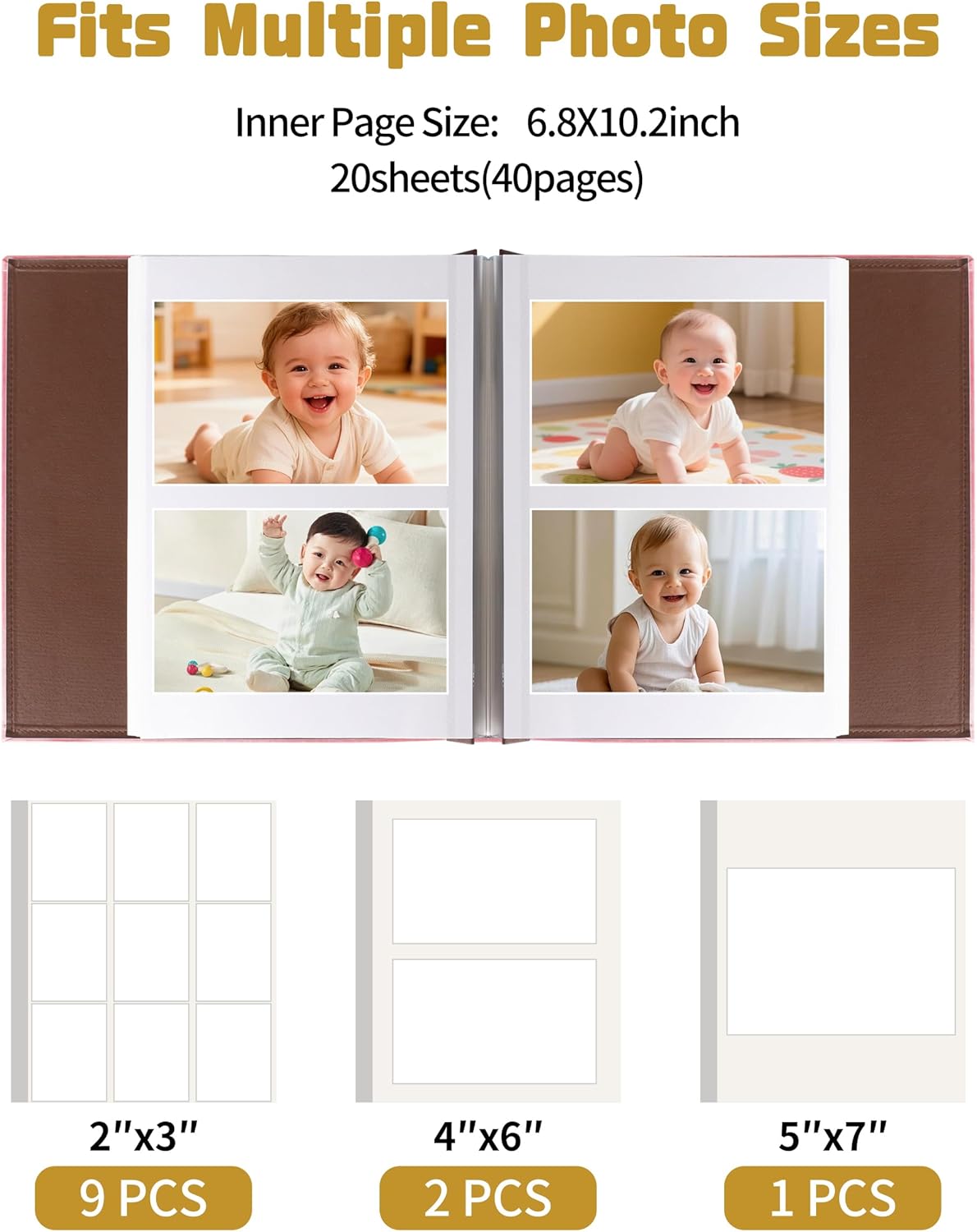I'll Love You Forever Magnetic Self-Adhesive Leather Photo Album for Wedding Baby Family Memory Keepsake (Album-I'LL Love You Pink)