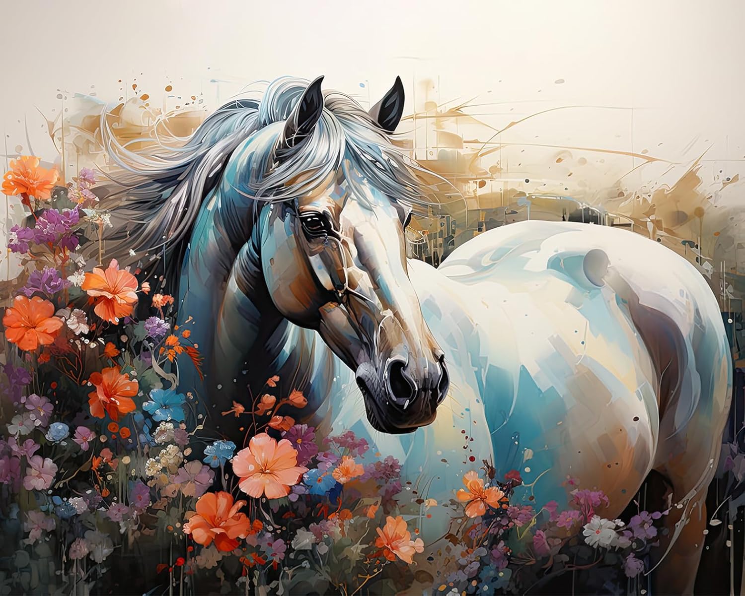 TUMOVO Animals Paint by Numbers White Horse Adult Paint by Number Kits on Canvas Bloom Flower Paint by Numbers for Adults DIY Oil Hand Painting Art Crafts for Home 16"x20"(Frameless)