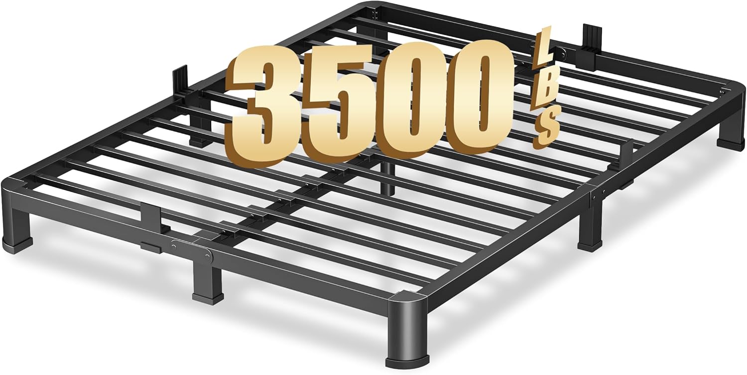 4 Inch Full Heavy Duty 3500 lbs Bed Frame with Round-Corner Legs & Anti-Squeak Design – Quick Assembly Metal Platform, No Box Spring Needed