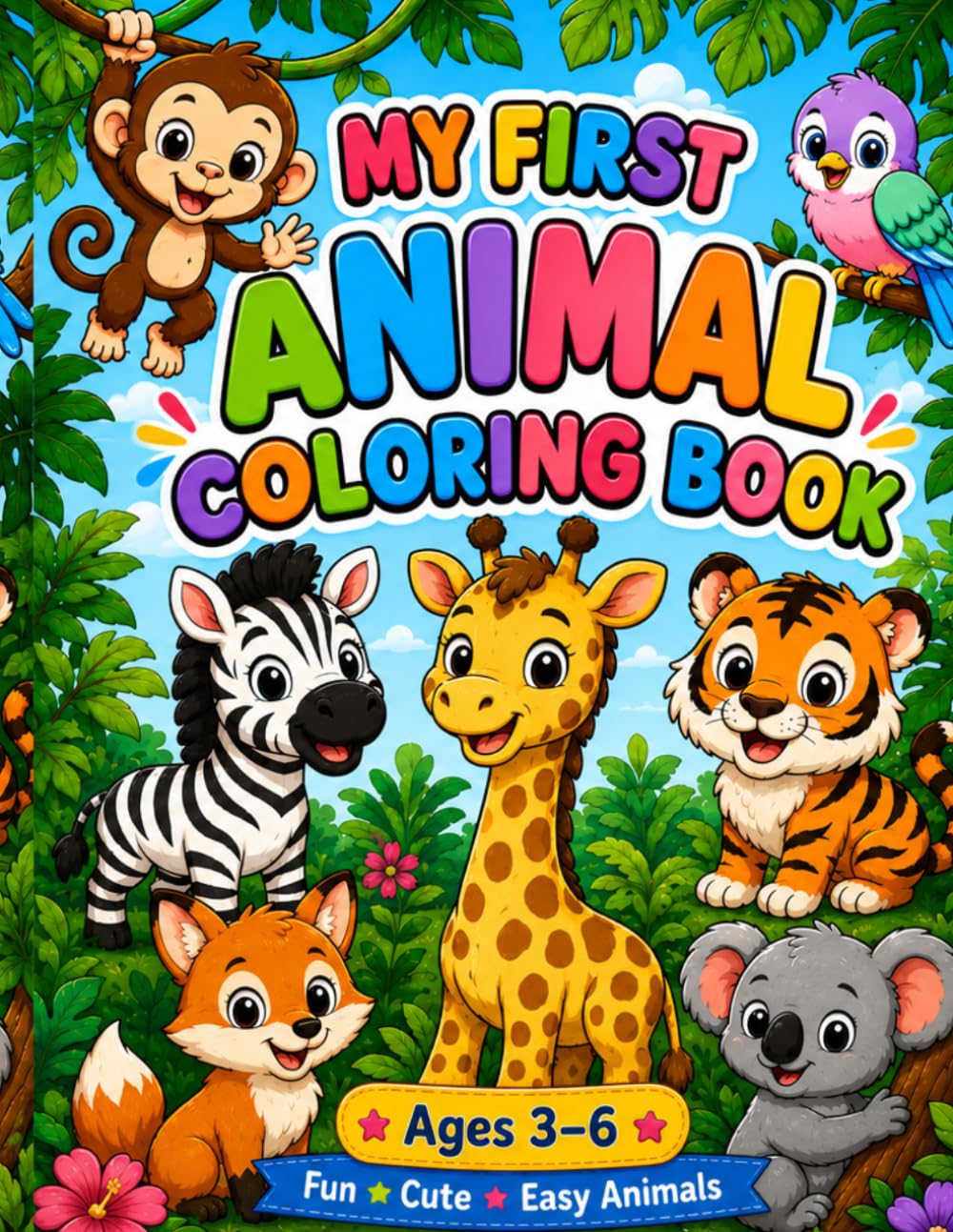 Cute Animal Coloring Book for Kids Ages 3-6: Fun and Easy Coloring Pages Featuring Adorable Jungle, Farm, Ocean, and Wild Animals for Toddlers, Preschoolers, and Kindergarten Kids