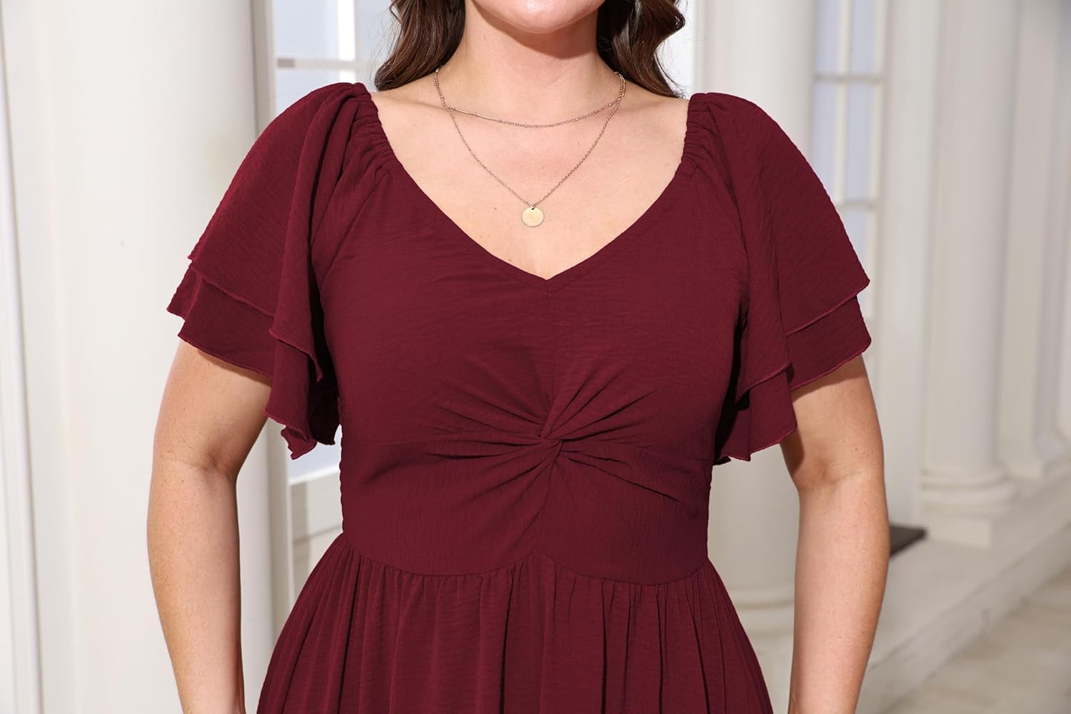 Women's Plus Size Long Dress Sweetheart Neckline Wedding Guest Cocktail Dresses Ruffle Short Sleeve Party Dress - Image 5