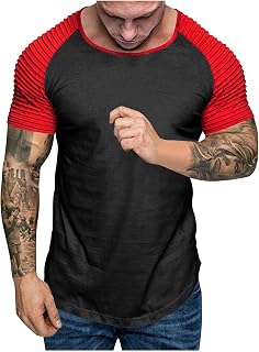 Men's Muscle T-Shirt Pleated Raglan Sleeve Bodybuilding Gym Tee Short Sleeve Fashion Workout Shirts Hipster Shirt