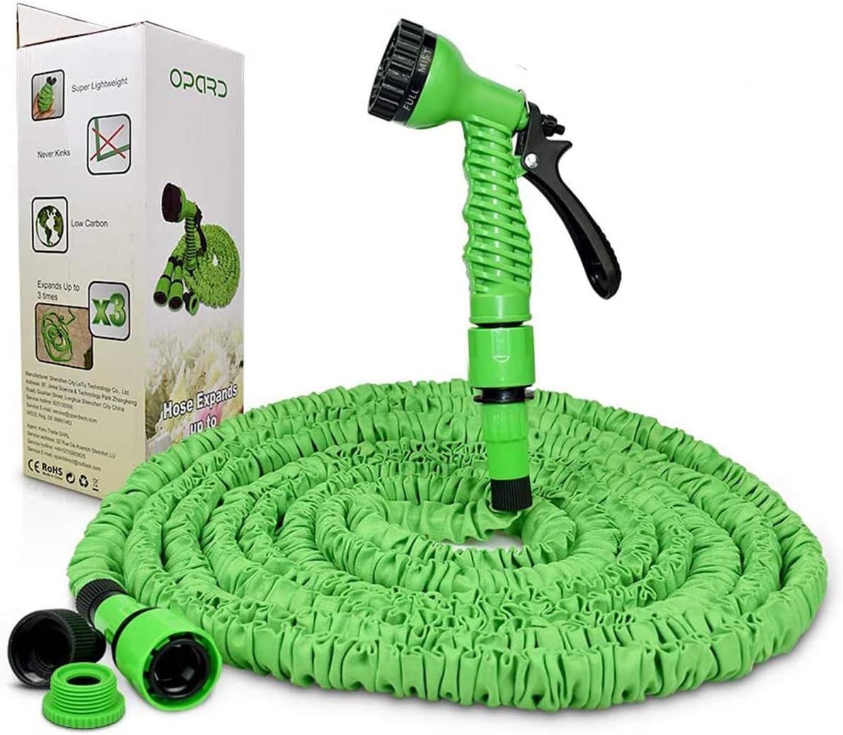 Opard Garden Hose Pipe 50ft Water Hose 3 Times Expendable Water Pipe with 7 Function Spray Gun for Garden, plants, Cars Cleaning, Pets shower(Green) (15M/50FT)