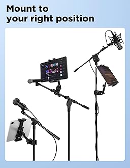 LZSIG Tablet Holder for Mic Stand, Adjustable iPad iPhone Mount for Music Stand - Compatible with Kindle/Android/Smartphones, Fits 4.7 to 13.5-inch Devices