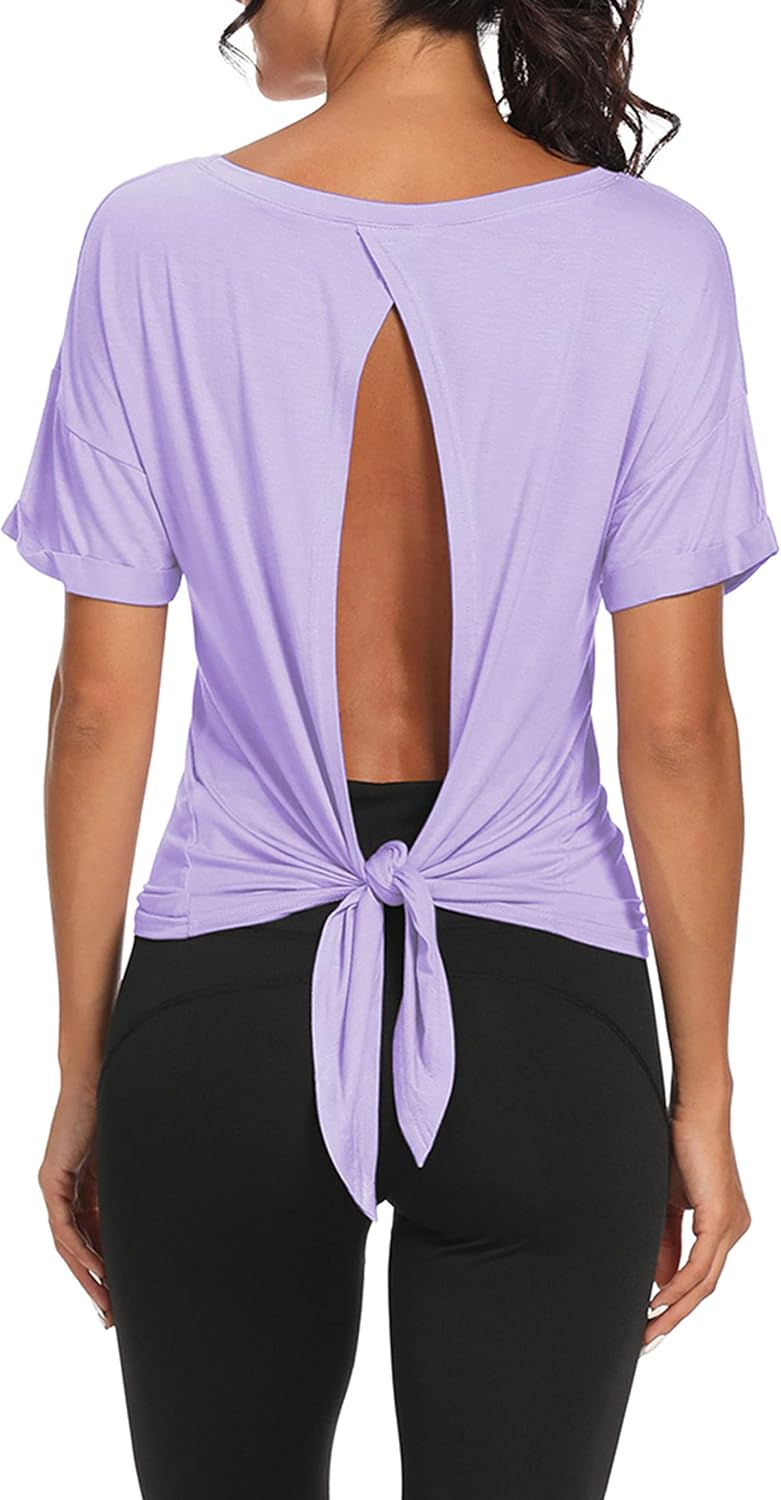 Bestisun Workout Tank Tops Backless Yoga Shirts Tie Back Athletic Clothes