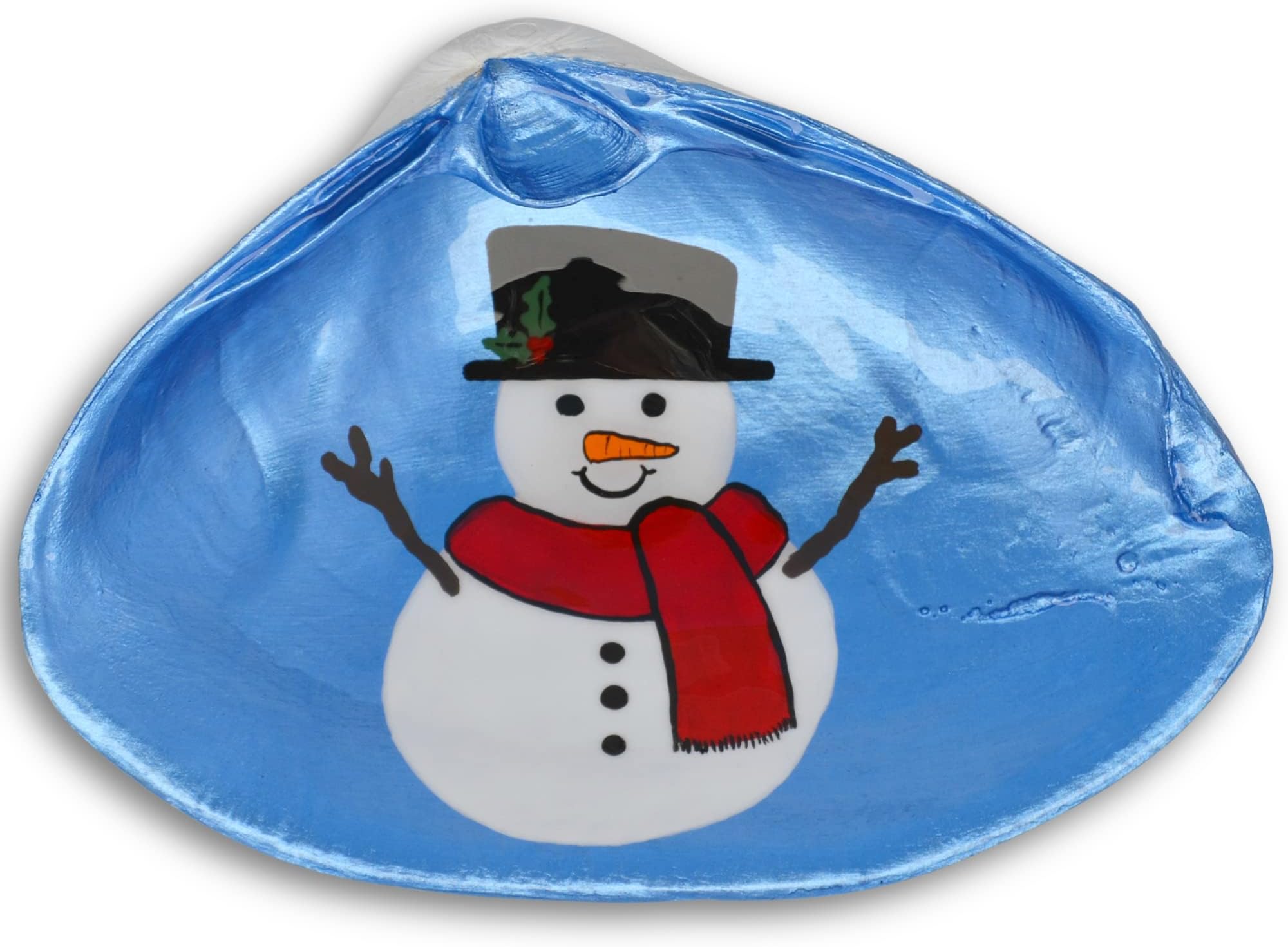 Cranberry CollectiveSnowman Shell Dish - Spoon Rest, Ring Holder, Jewelry Holders, Trinket Dishes, Catchall Bowl - Hand Painted Cape Cod Clam Shells With Resin Finish